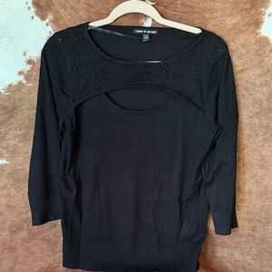 Crown & Ivy Black Women's Blouse with Embellished Neckline